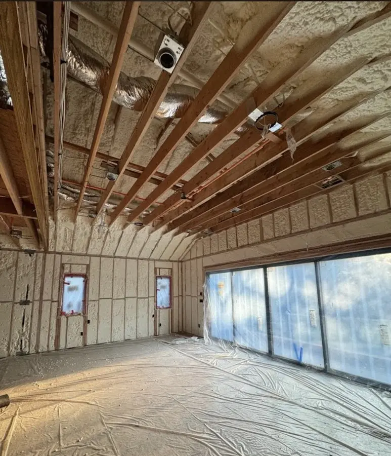 Interior walls and ceiling insulated with spray foam during new construction in Denair